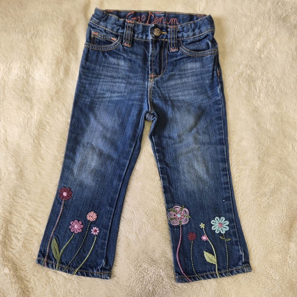 GAP Toddler Blue Denim with Pink Embroidery sz 2T